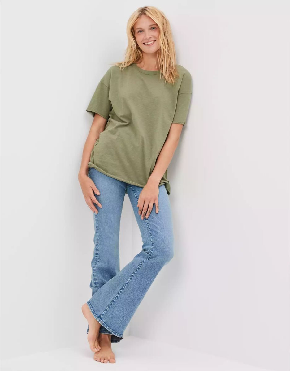 T Shirts American Eagle AE Oversized Tee Vert Olive Femme | DWL-89856991